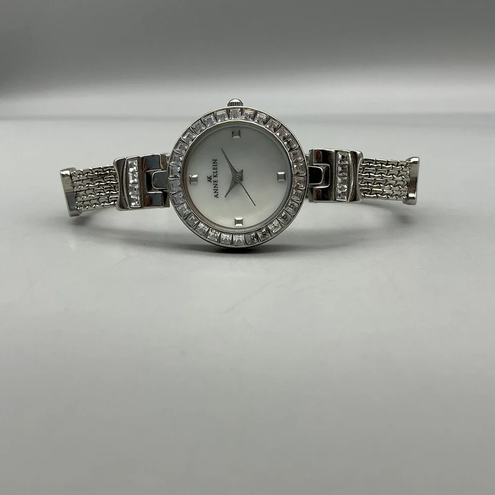 Anne Klein Womens Watch 26mm MOP Dial Silver Tone Crystals New Battery 7.25